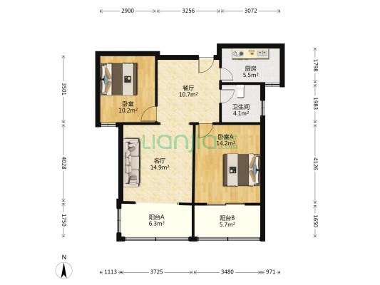 壹品城邦 2室2厅1卫 97平方