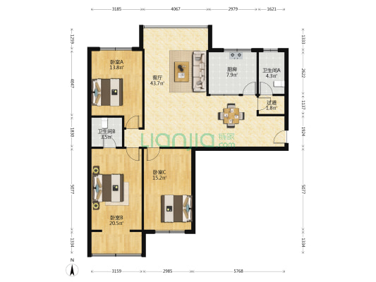 浣花逸景 3室1厅2卫 127平方