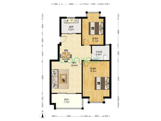 奥林花园D区 2室1厅1卫 89平方