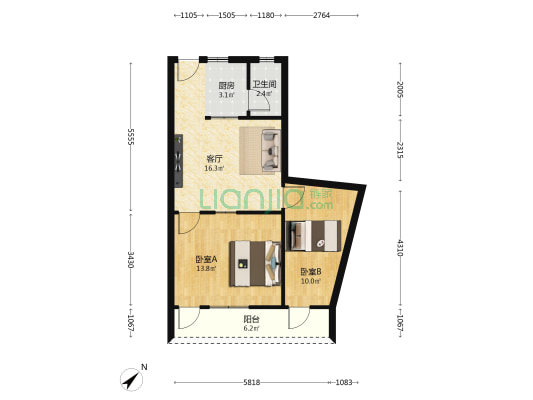 西丽园（永大社区） 2室1厅1卫 64平方