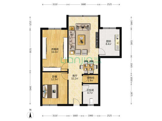 冠竹苑 1室1厅1卫 95平方