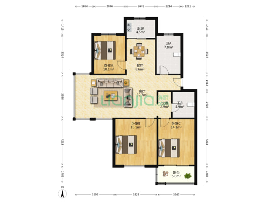 西城半岛 3室2厅2卫 125平方