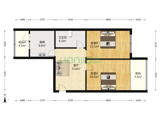香山小区 2室1厅1卫 88平方