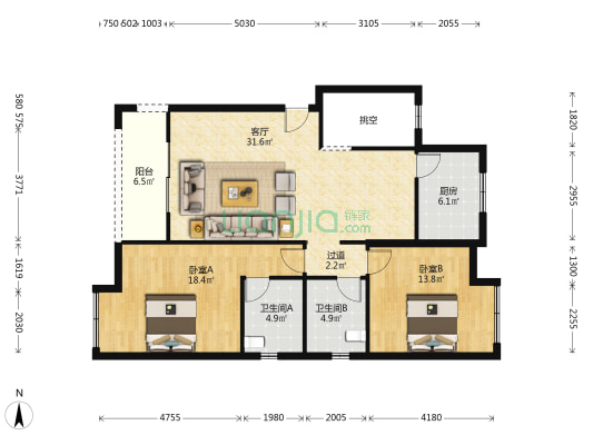枫尚云锦 2室1厅2卫 177平方