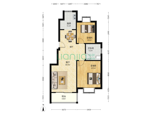 富泊湾公寓 2室1厅1卫 84平方