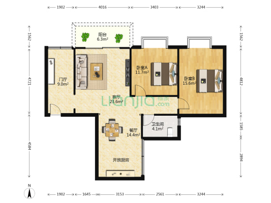 正业家园 2室2厅1卫 96平方