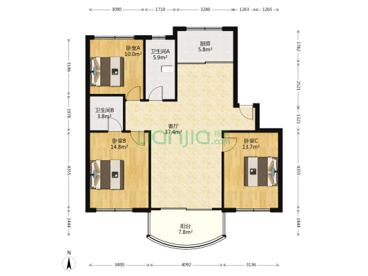 新都公寓 3室1厅2卫 113平方