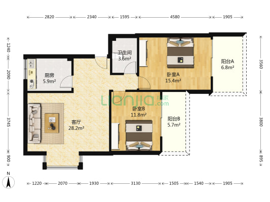 锦都苑 2室1厅1卫 88平方