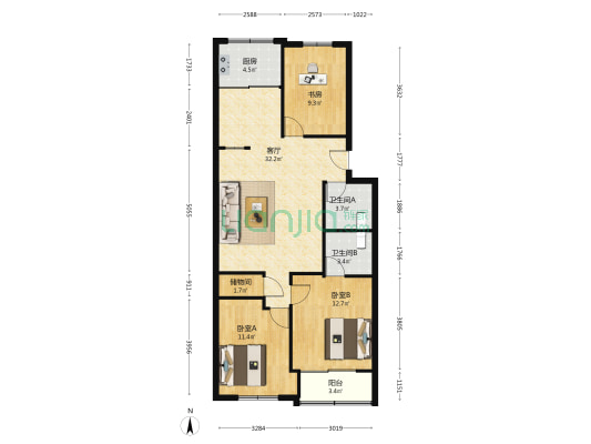 银都花苑(瑞安市) 3室1厅2卫 100平方