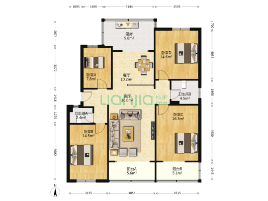 昆明学院西二院 4室2厅2卫 112平方