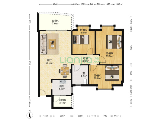 时尚丽居 3室1厅1卫 91平方