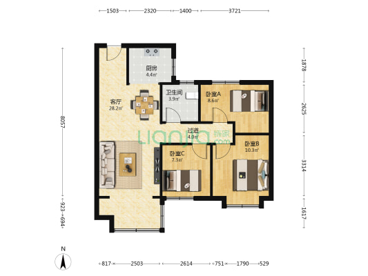 碧桂园舒馨园 3室1厅1卫 95平方