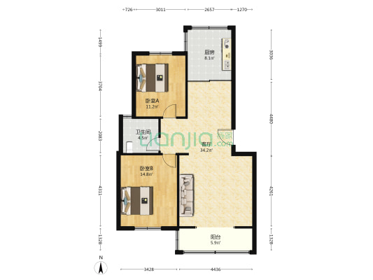 新铁家苑 2室1厅1卫 96平方
