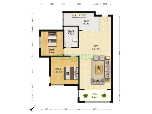 振华港湾 2室1厅1卫 94平方