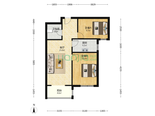 高铁东站牛津花园 精装全家电拎包住 满二-户型图