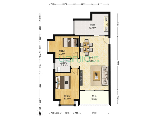 香山美地 2室1厅1卫 84平方