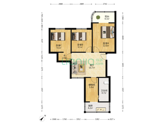 临江路52号 3室1厅1卫 79平方