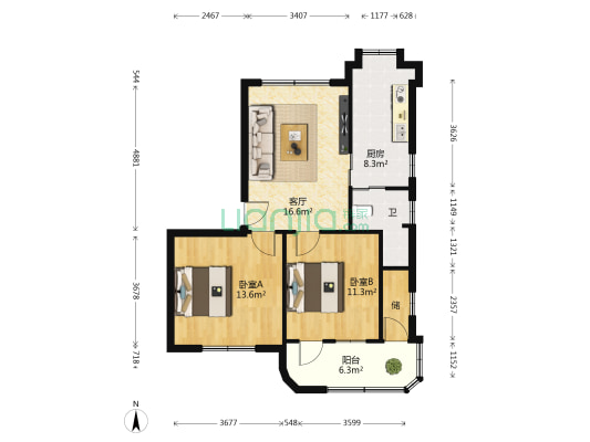 丝绸公司宿舍 2室1厅1卫 73平方