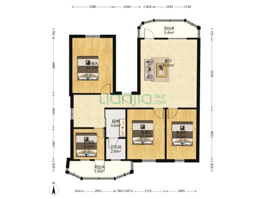 艺苑大厦 4室1厅1卫 136平方