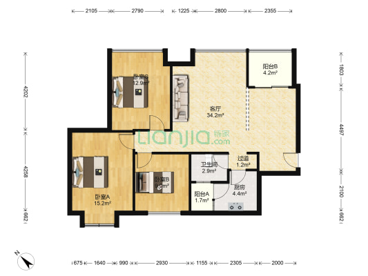 上官锦城 3室1厅1卫 105平方