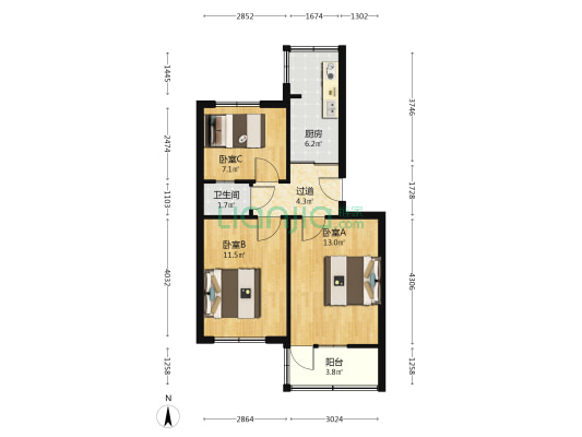万福小区 3室0厅1卫 61平方