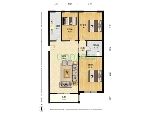 永新小区 3室1厅1卫 110平方