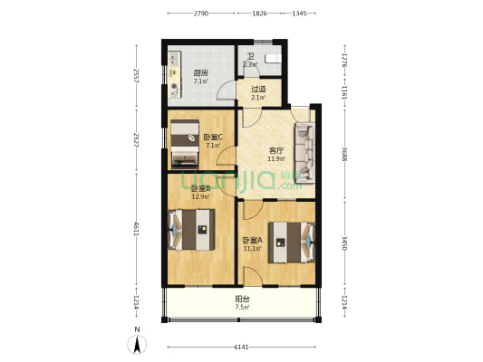仁里巷18号 3室1厅1卫 68平方