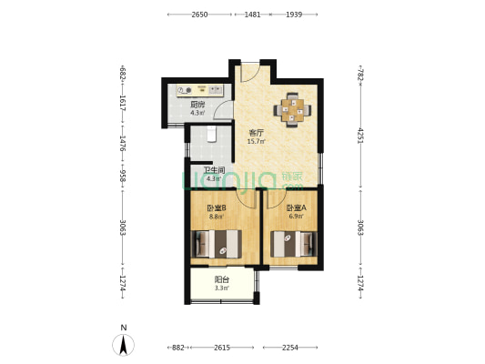 滨湖润园 2室1厅1卫 64平方