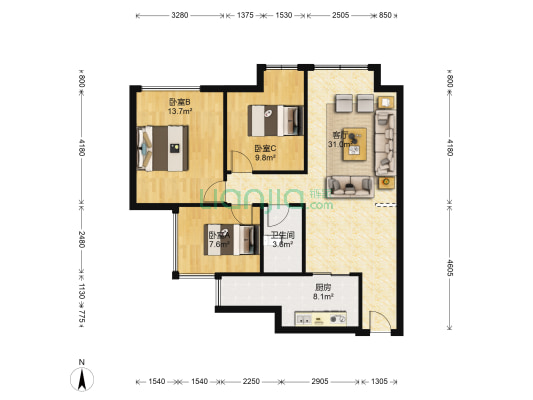 首创娇子1号 3室1厅1卫 86平方