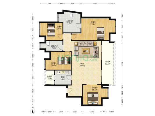 招商雍璟城璟轩 4室1厅2卫 145平方