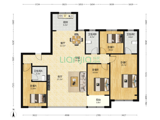 金城荣基臻岳 4室2厅3卫 168平方