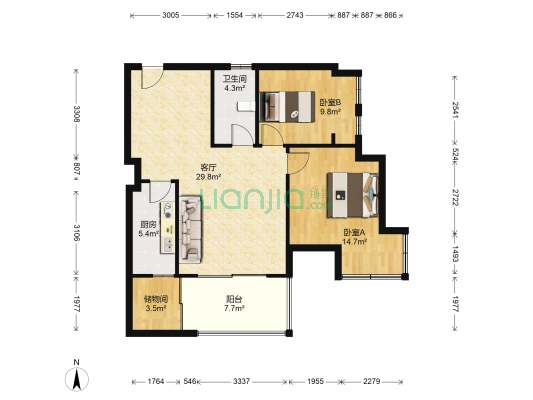 中粮天悦壹号滨水城 2室1厅1卫 93平方