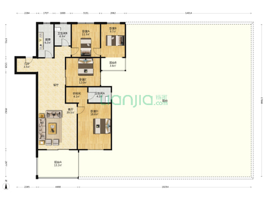 怡泽轩 4室1厅2卫 139平方