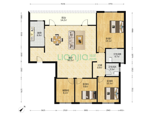 武侯金茂府三期 3室1厅2卫 152平方