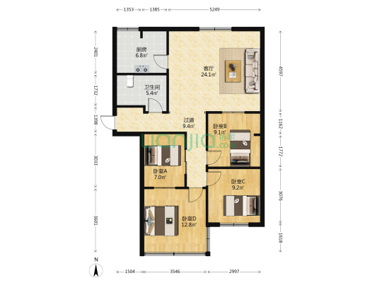 三桥小区(旱西关街) 4室1厅1卫 106平方