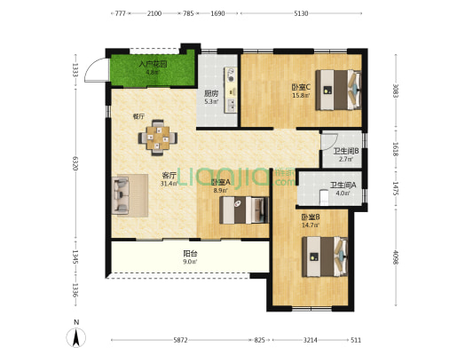 华府壹号 3室1厅2卫 113平方