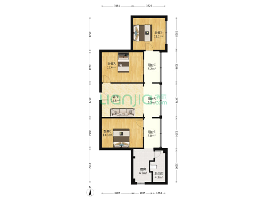 中区农机局宿舍 3室1厅1卫 89平方