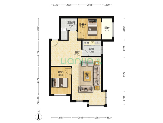集中供暖电梯房 户型不错 采光好-户型图