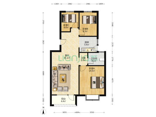 海尔御品华府2期 3室1厅1卫 95平方