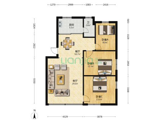 旭日街58号 3室2厅1卫 88平方