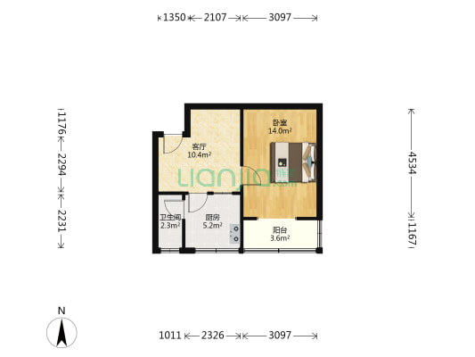 北站东一路14号 1室1厅1卫 42平方