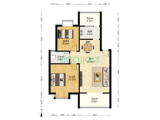 东湖胜景一期 2室1厅1卫 81平方