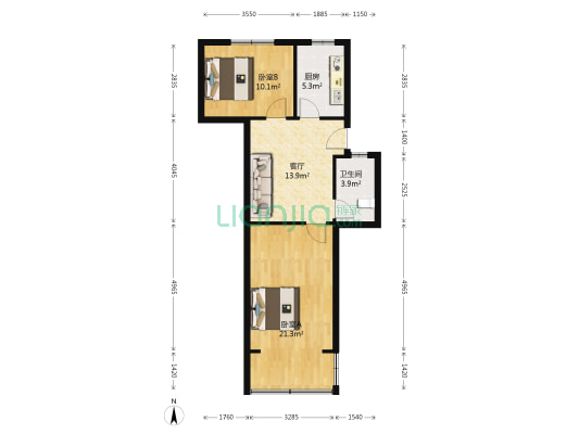 罗阳四村(恒德花苑) 2室1厅1卫 65平方
