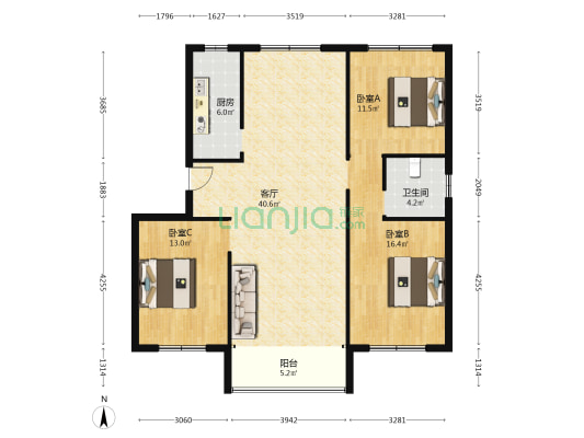 瑞丰花园 3室1厅1卫 124平方