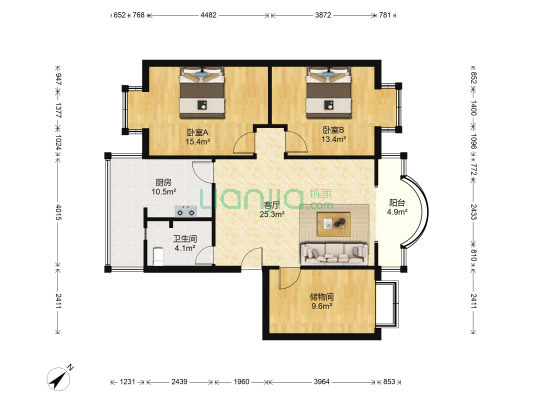 金山花园(阳光城幸福路) 2室1厅1卫 95平方