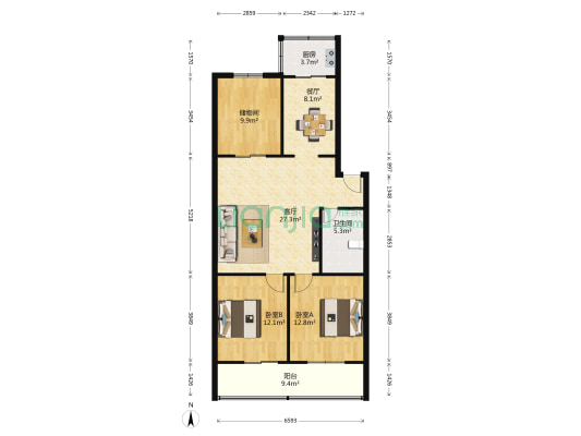 古迹岭小区 2室2厅1卫 99平方