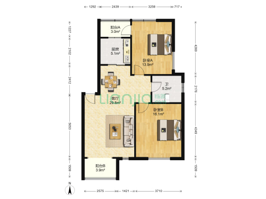 冬平园 2室1厅1卫 76平方