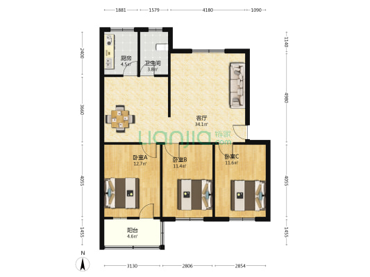 区体委北家属院 3室1厅1卫 97平方