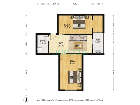 向阳里(塘沽) 2室1厅1卫 67平方