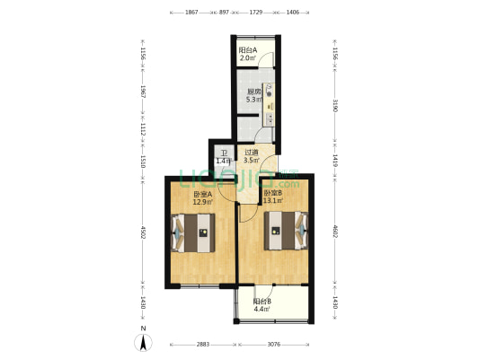 农行城关区支行家属院 2室0厅1卫 46平方